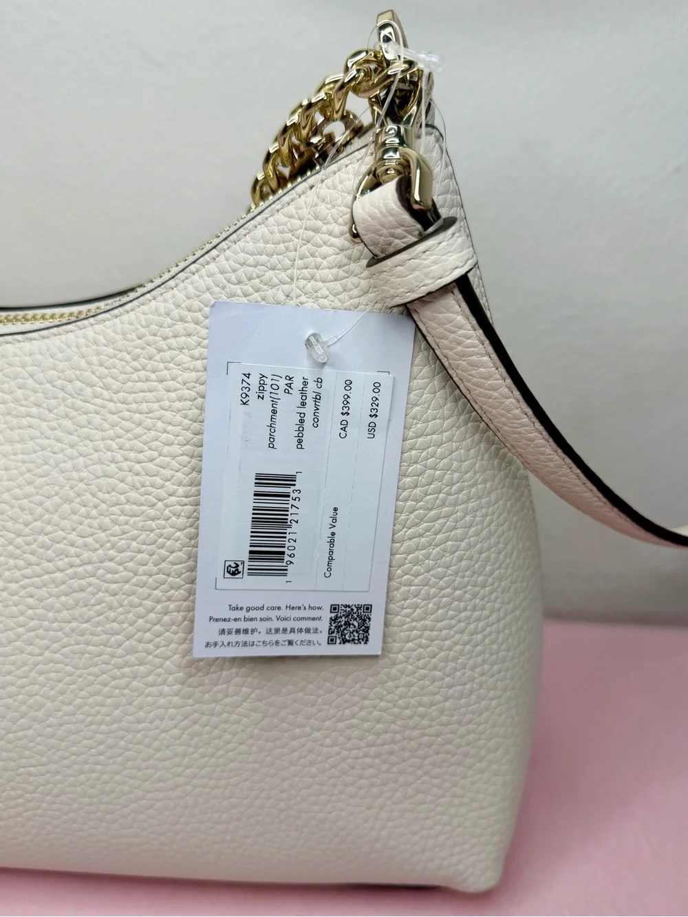 kate spade Cream Leather Shoulder Bag with Gold Chain